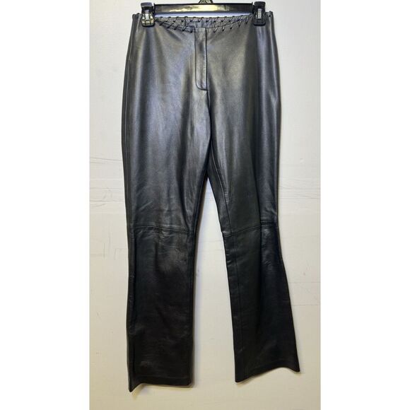 Cache Leather Pants Women's Size 2‎ Metallic Gray Lined Y2K Vintage - Picture 1 of 9